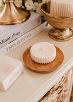 Mimi & August Topaze candle refill in a 3 oz jar, designed for home decor with a vibrant blue color and elegant glass container.