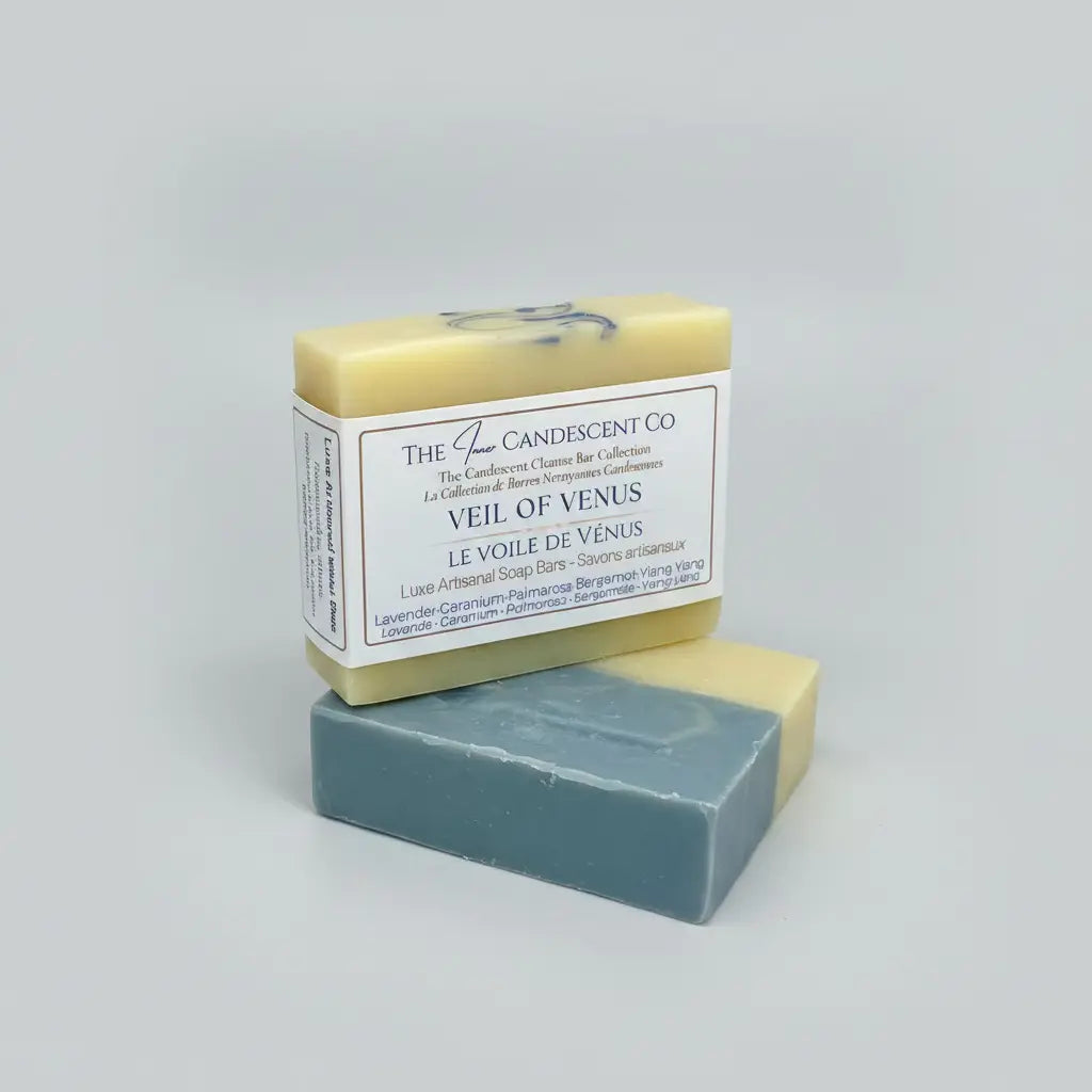 Handmade floral soap bar called Veil of Venus by The InnerCandescent Co, featuring a colorful, floral-embossed design.