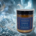 The InnerCandescent Co Whisper Air Element candle with fresh coconut and apricot wax, showcasing its elegant, airy design and branding.