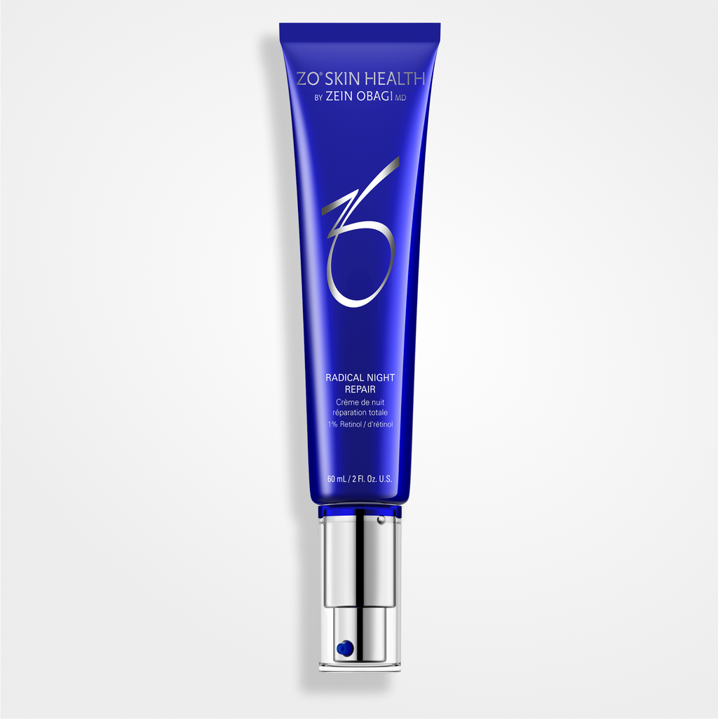 ZO Skin Health Radical Night Repair retinol cream in a sleek jar, designed for nighttime skin rejuvenation and repair.