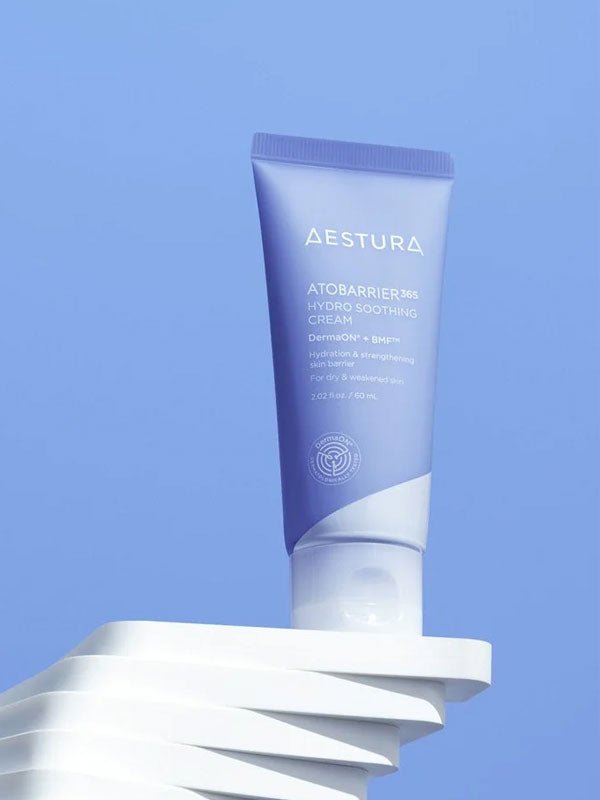 Lakinza K-beauty AESTURA Atobarrier 365 Hydro Soothing Cream in a 60ml jar, featuring a smooth, hydrating cream for sensitive skin.