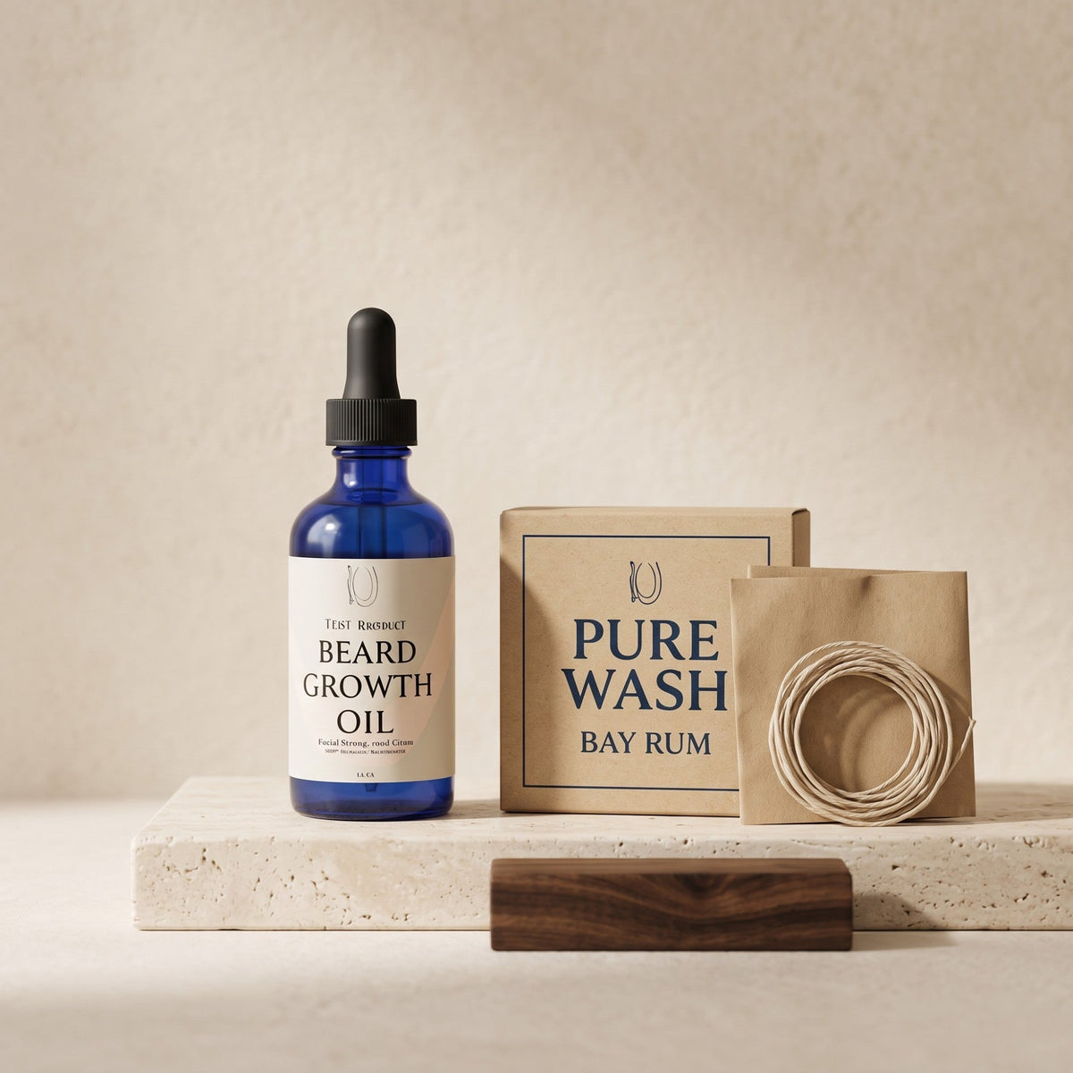 Pure Wash beard oil bottle with dropper, showcasing the beard growth oil for facial hair enhancement and grooming.