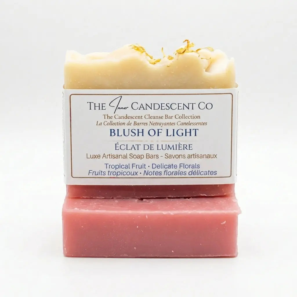 Handmade Pink Guava Tropical soap bar from The InnerCandescent Co with a soft pink hue and tropical scent.