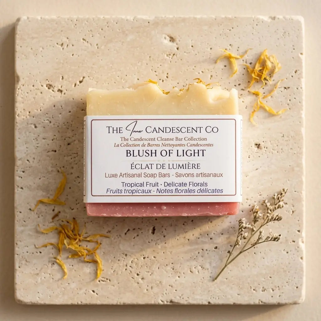 Pink Guava Tropical Handmade Soap Bar from The InnerCandescent Co with a blush-colored packaging and fresh fruit scent.