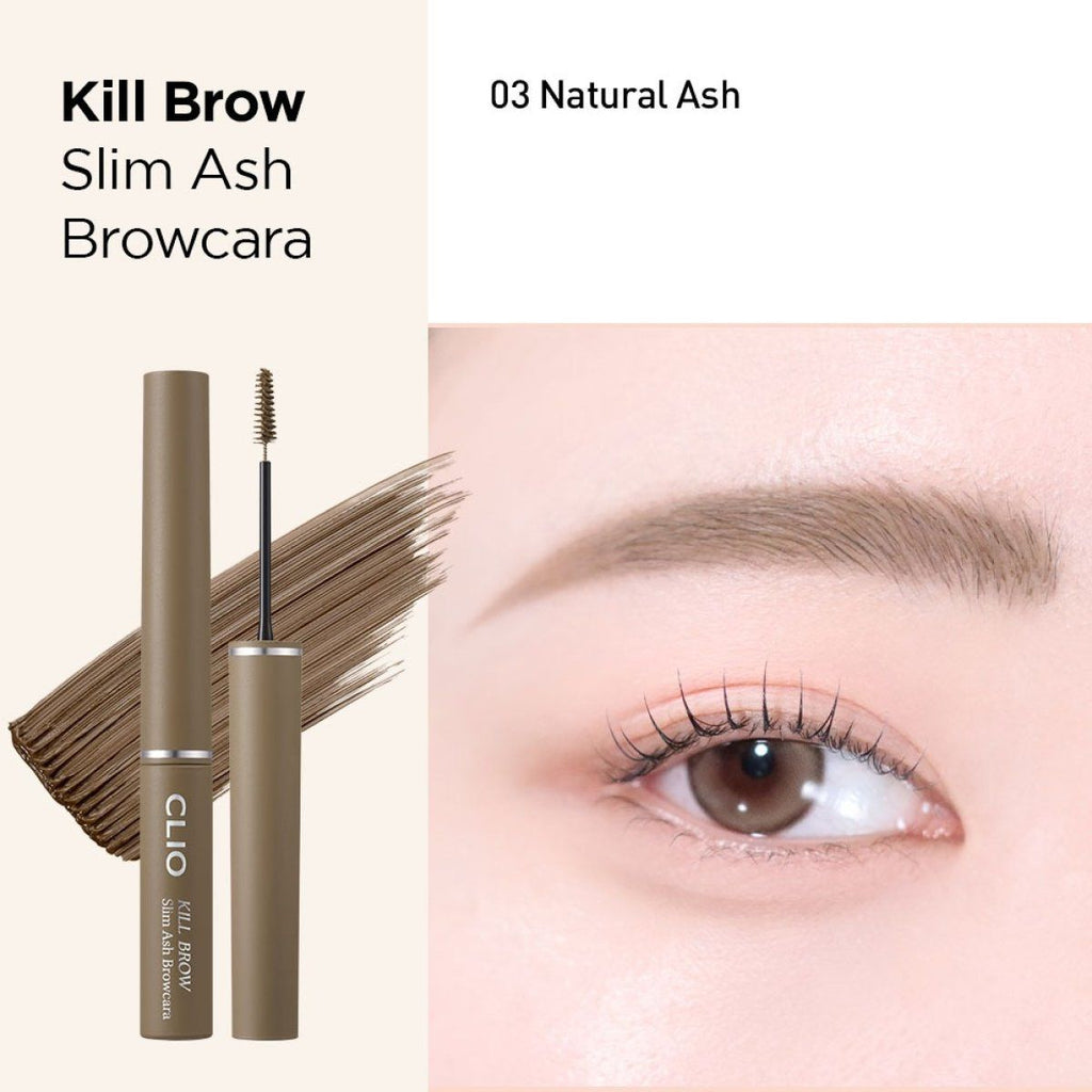 CLIO Kill Brow Slim Ash Mascara 3g by Lakinza K-beauty, eye makeup product with slim brush for defined eyebrows.
