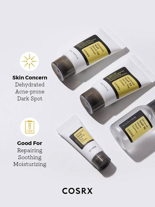 Lakinza COSRX All About Snail K-beauty trial kit with snail skincare products in a compact set, ideal for skincare testing.