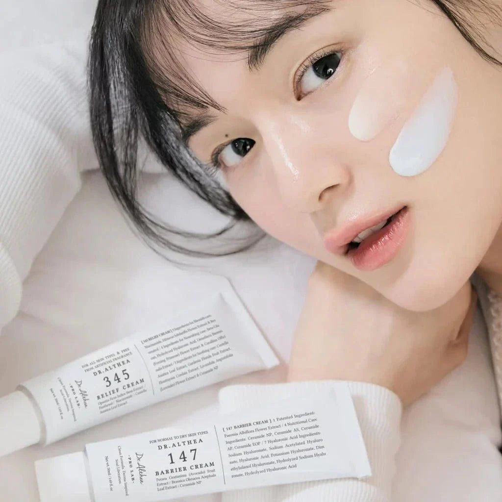 Lakinza K-beauty Dr. Althea 147 Barrier Cream 50ml jar showing smooth cream texture in a white container with a label