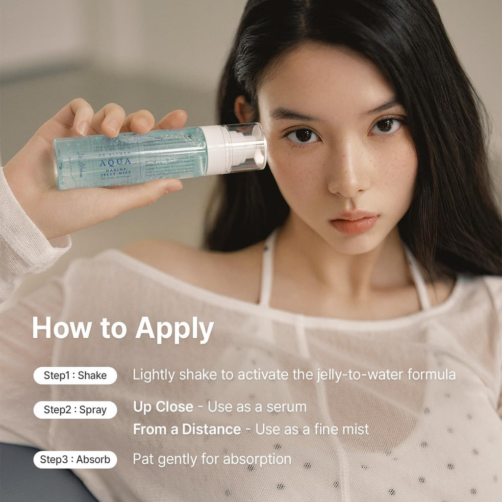 Lakinza Dr. Althea Aqua Marine Jelly Mist 100ml toner with hydrating marine ingredients, in a clear spray bottle.