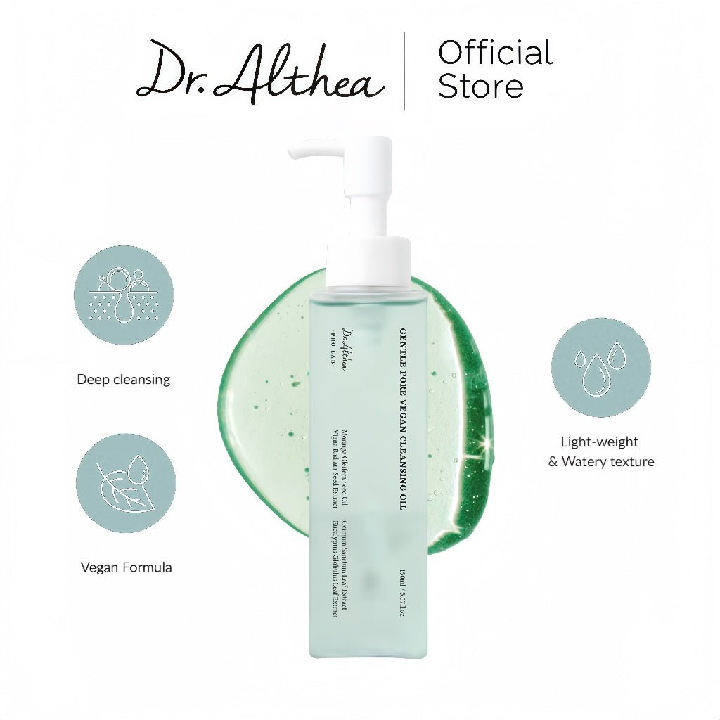 Dr. Althea Gentle Pore Cleansing Oil in 150ml bottle, a K-beauty cleanser with a clear liquid formula and pump dispenser.