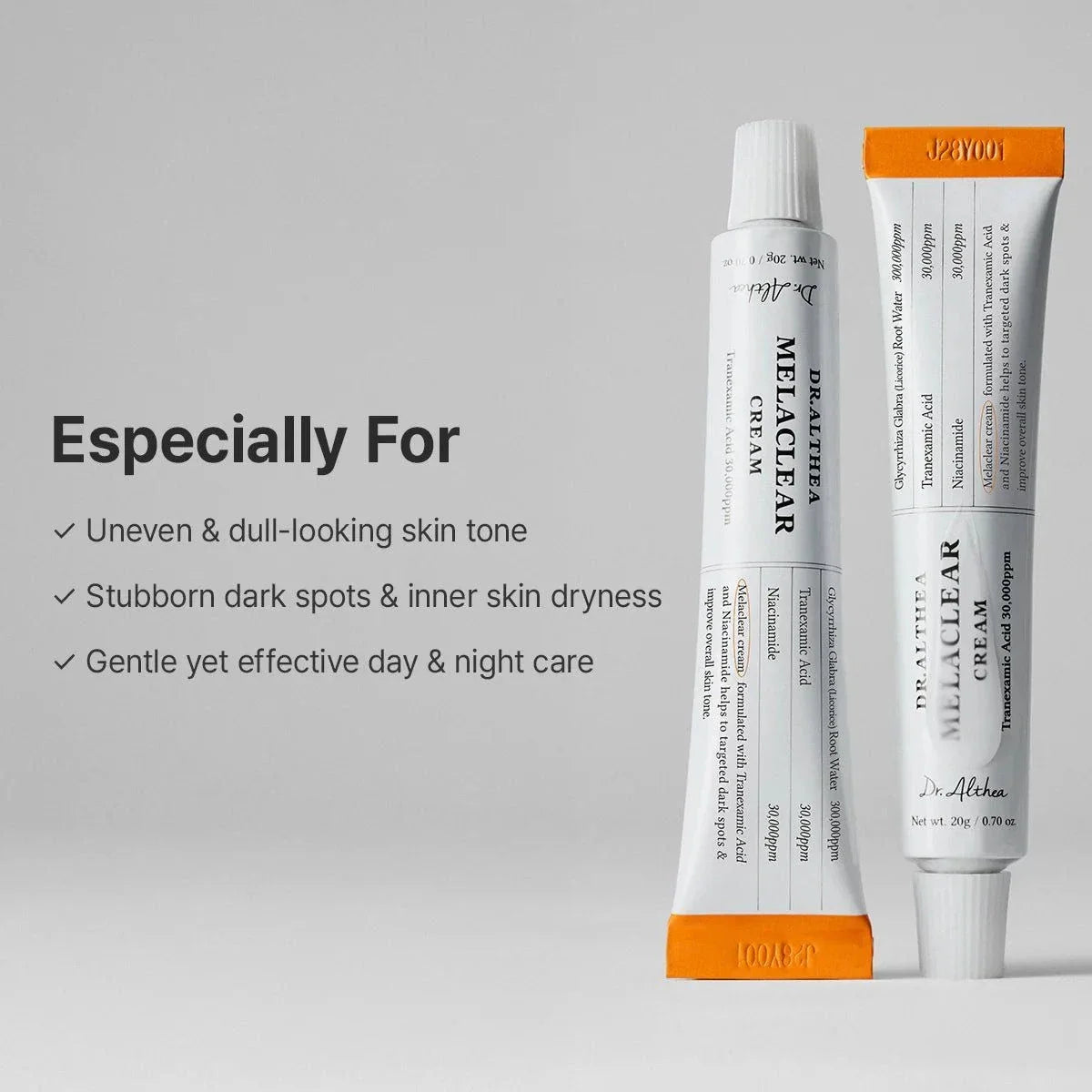 Lakinza Dr. Althea Melaclear Cream 20g jar, K-beauty skincare product for brightening and skin clarity.