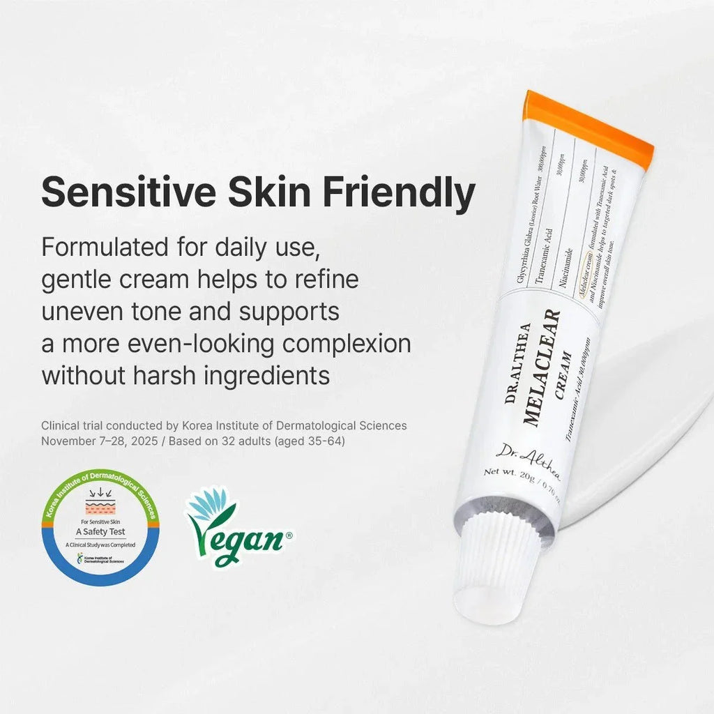 Lakinza Dr. Althea Melaclear Cream in 20g jar, K-beauty skincare product with white cream in a small container.