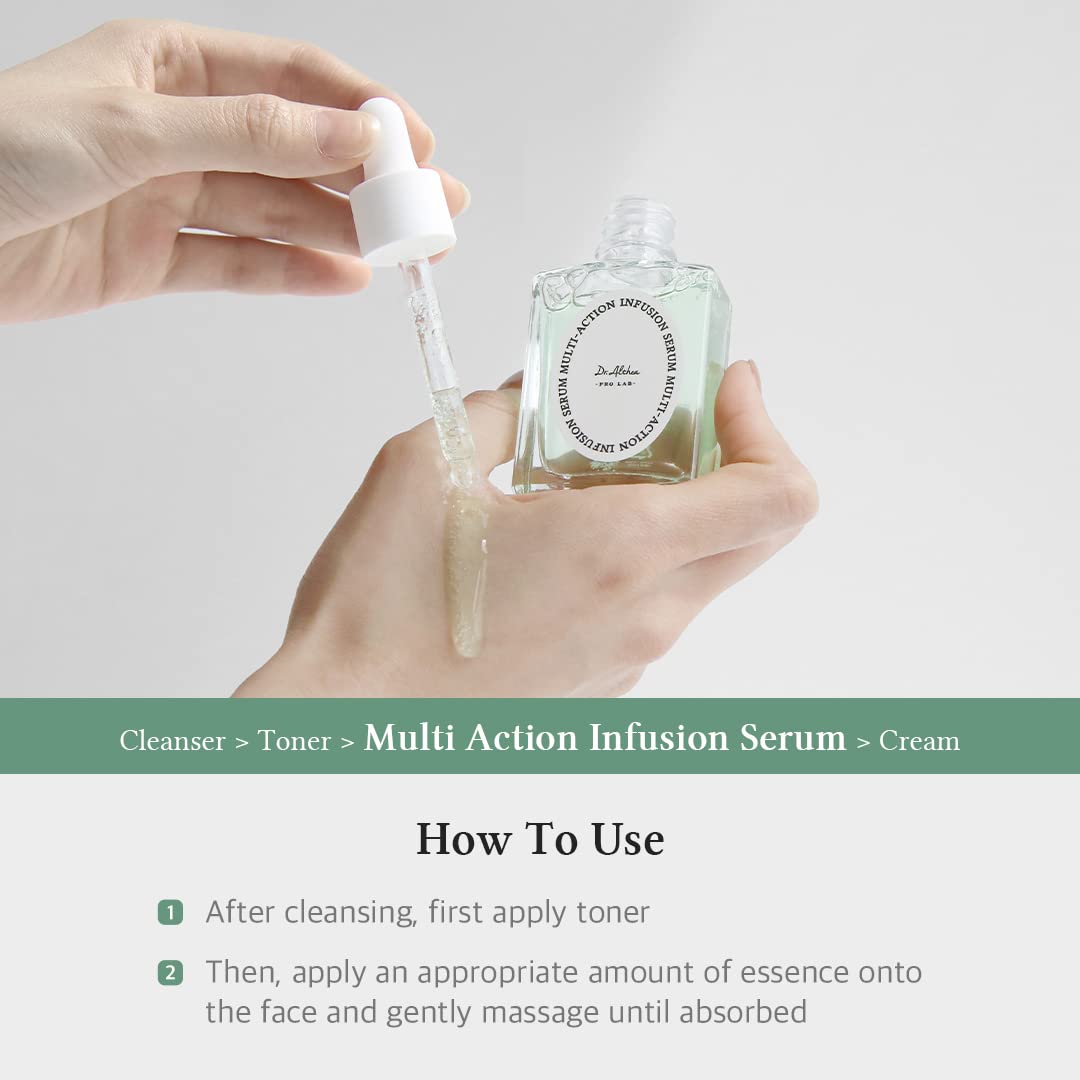 Lakinza Dr. Althea Multi-Action Infusion Serum 30ml bottle, clear glass with dropper, on a white background.