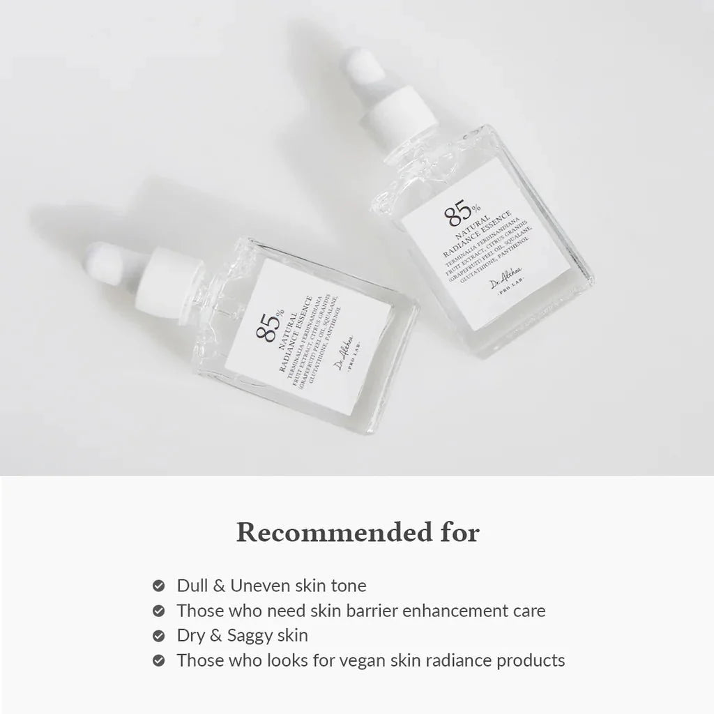 Dr.Althea Natural Radiance Essence serum in a 30ml bottle, featuring clear liquid and elegant packaging from Lakinza K-beauty.