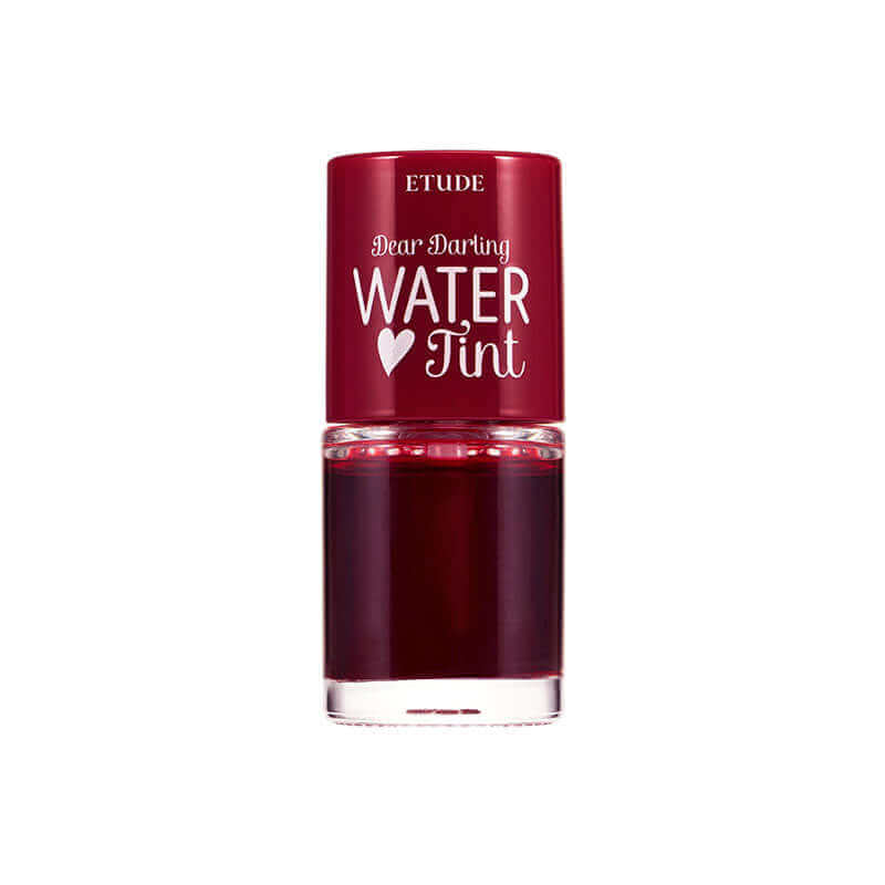 Etude House Dear Darling Water Tint lip makeup in a vibrant shade, showcasing the glossy, watercolor-like finish on lips.