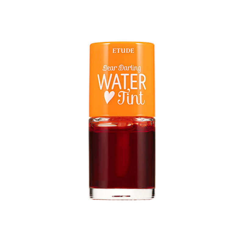 Etude House Dear Darling Water Tint lip makeup in a vibrant pink shade, showcasing the glossy, lightweight formula.
