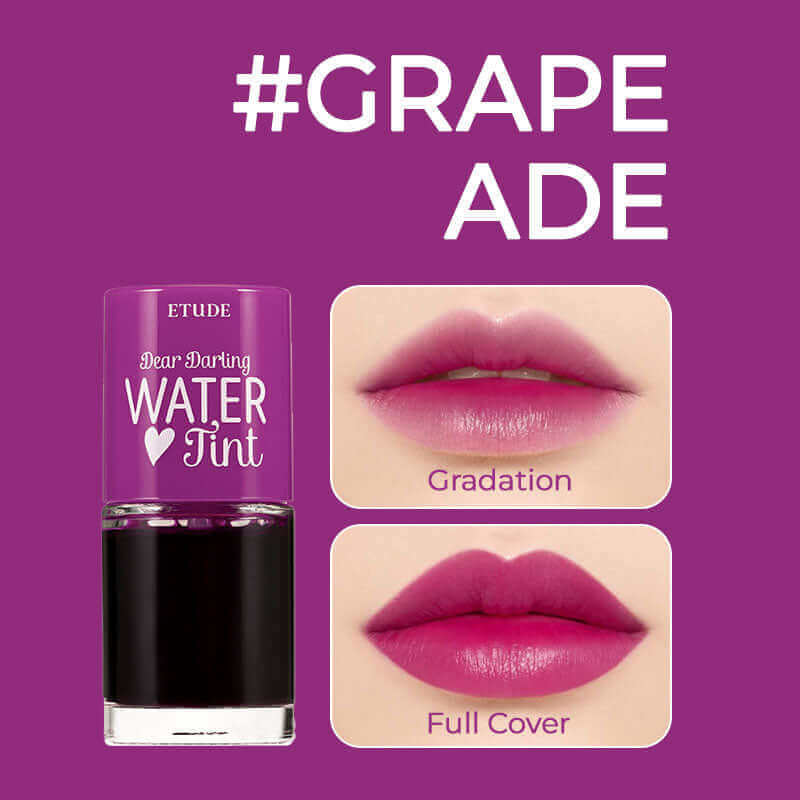 Etude House Dear Darling Water Tint lip makeup in vibrant pink, showcasing the glossy, moisturizing lip tint with a soft finish.