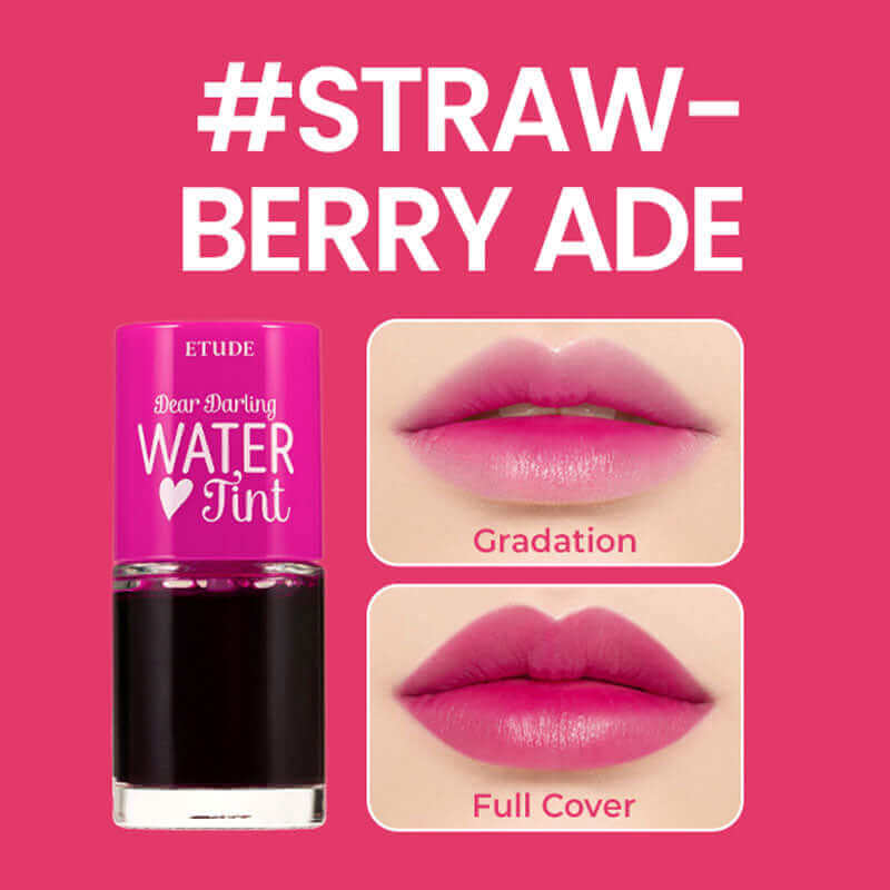Lakinza Etude House Dear Darling Water Tint lip makeup in shade, featuring a glossy, vibrant liquid lip stain with a doe-foot applicator.