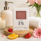 Handmade Fruity Floral Fiesta soap bar by Pure Wash in a white rectangular box with pink accents, showcasing vibrant fruity floral design.