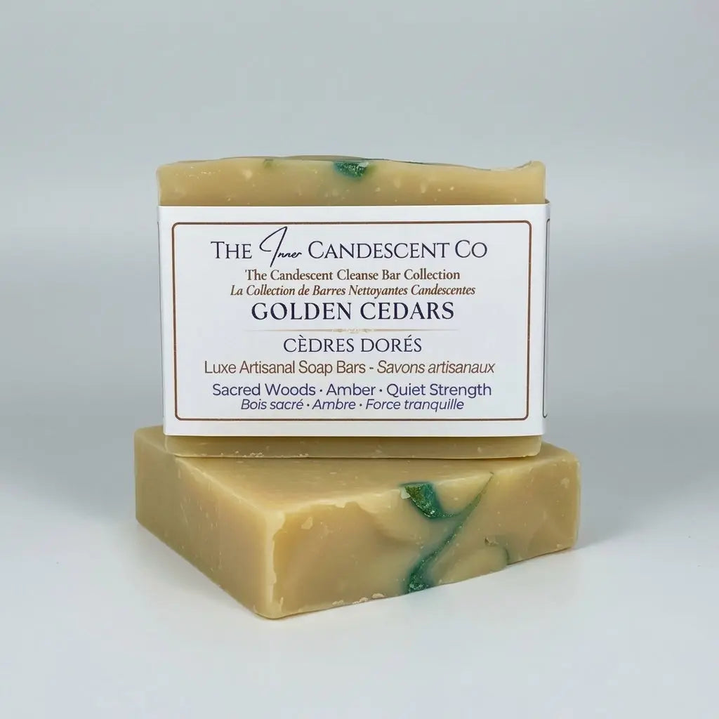 Handmade Golden Cedar soap bar by The InnerCandescent Co featuring warm golden cedar scent and smooth soap texture.