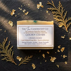 Handmade Golden Cedar soap bar by The InnerCandescent Co with a warm golden hue, showcasing a smooth, rectangular shape.