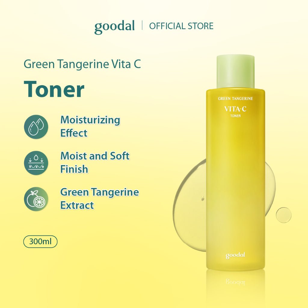 Goodal Green Tangerine Vita C Toner in a 300ml bottle, natural skincare product by Lakinza K-beauty, showing the product label.