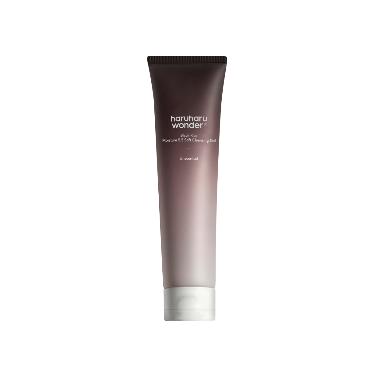 Lakinza haruharu wonder Black Rice Moisture 5.5 Soft Cleansing Gel 100ml in a clear tube with black rice imagery, Korean skincare product
