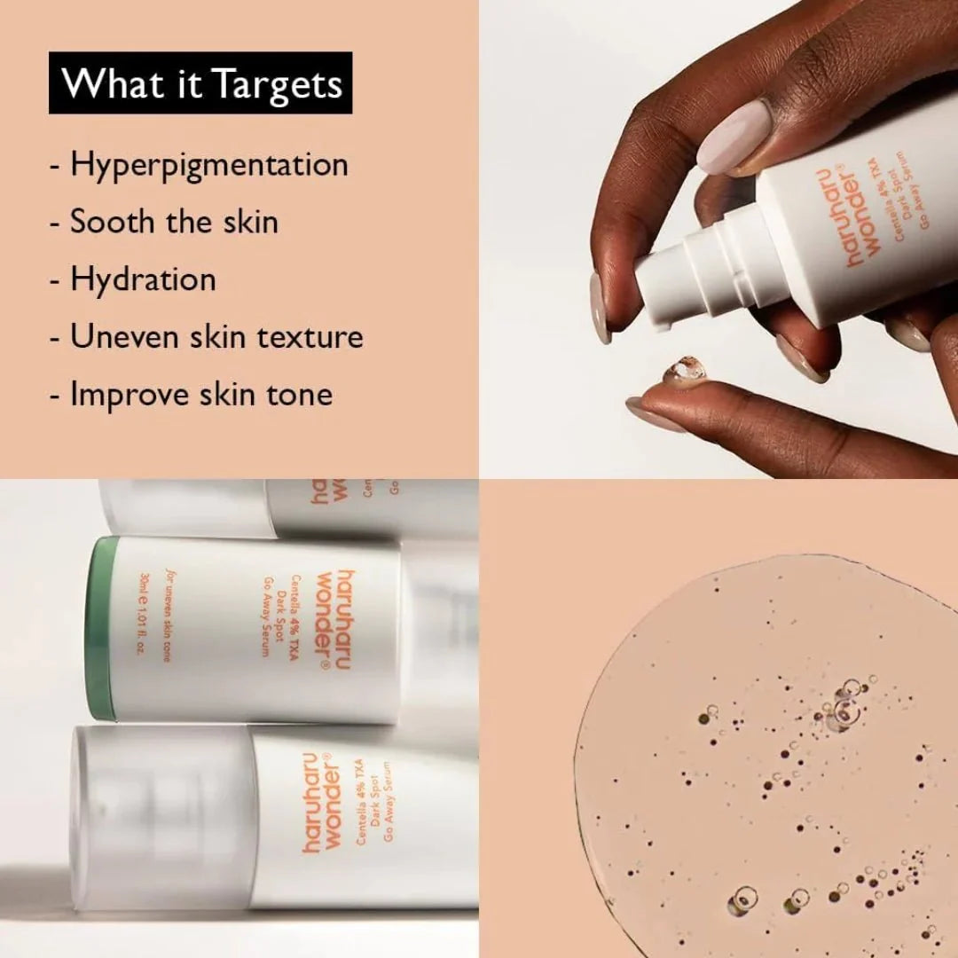 Lakinza haruharu Wonder Centella 4% TXA Dark Spot Serum 30ml bottle with a clean, minimal design on a white background.