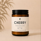 Soy cherry and honey milk scented candle by La Sultana Savonnerie, showcasing a natural soy wax candle with cherry and honey notes.