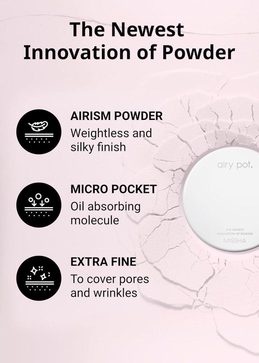 MISSHA Airy Pot Pressed Powder in 5g, a lightweight base makeup compact by Lakinza K-beauty with a smooth, matte finish.