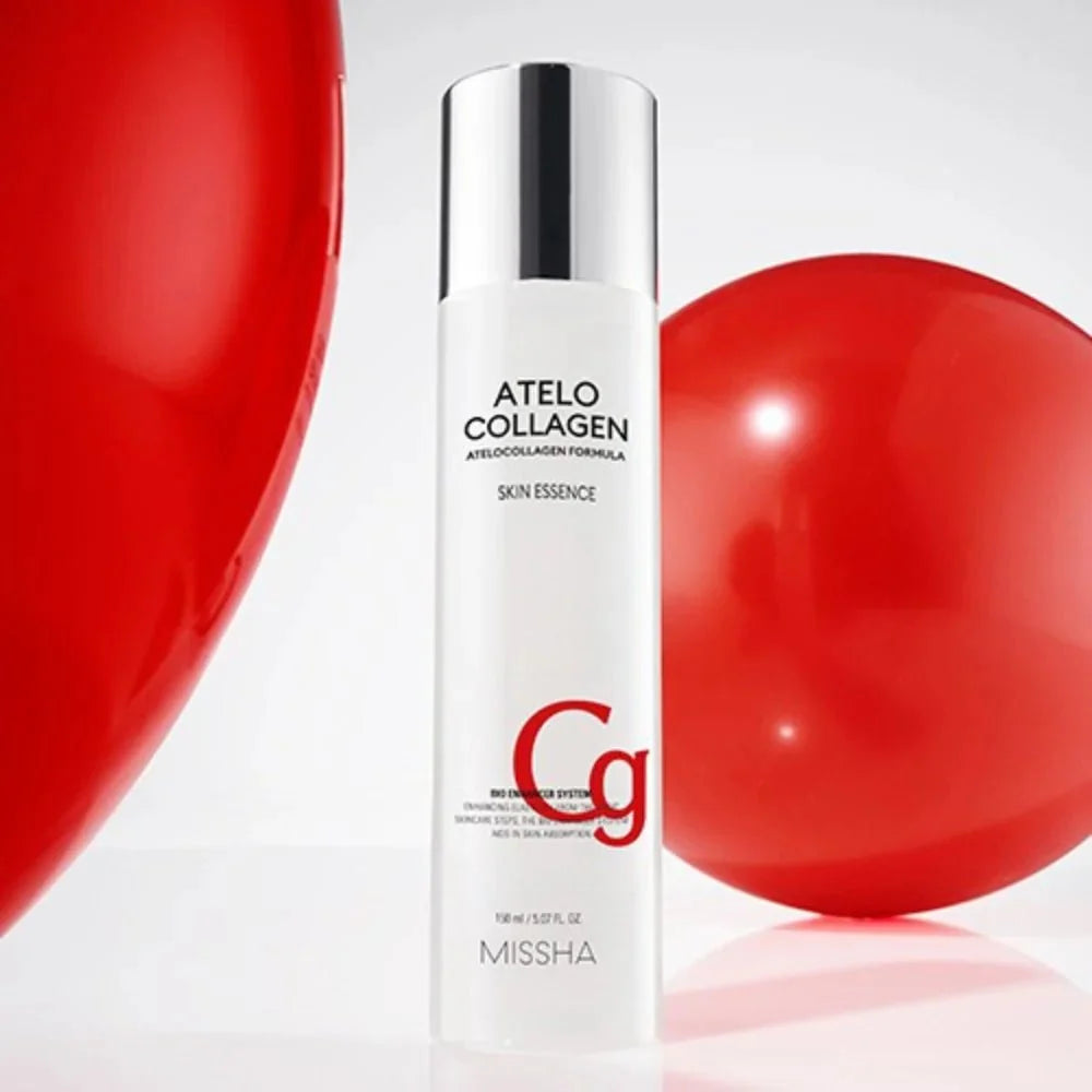 MISSHA Atelo Collagen Skin Essence 150ml bottle, clear toner with white cap, for hydrating and nourishing skin.