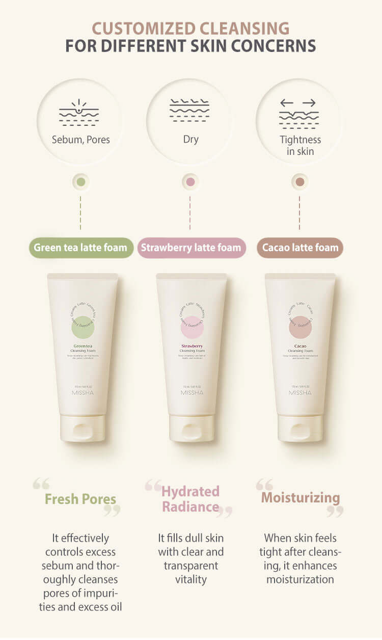 MISSHA Creamy Latte Cleansing Foam in a 172ml bottle, featuring a creamy texture and gentle K-beauty facial cleanser