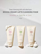 Missha Creamy Latte Cleansing Foam 172ml in a white tube, designed for gentle facial cleansing, from Lakinza K-beauty.