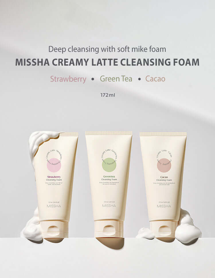 Missha Creamy Latte Cleansing Foam 172ml in a white tube, designed for gentle facial cleansing, from Lakinza K-beauty.