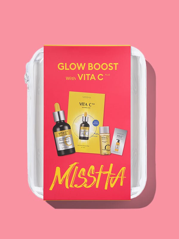 MISSHA Glow Boost Vitamin C + Complex Gift Set by Lakinza K-beauty, featuring skincare products with brightening ingredients.