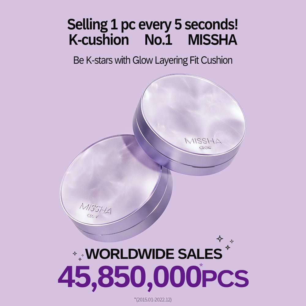 MISSHA Glow Layering Fit Cushion base makeup in 14g, featuring a compact with a luminous, natural finish from Lakinza K-beauty.