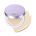 MISSHA Layering Fit Cushion semi-matte base makeup in 15g with compact case, designed for natural Korean skincare look.