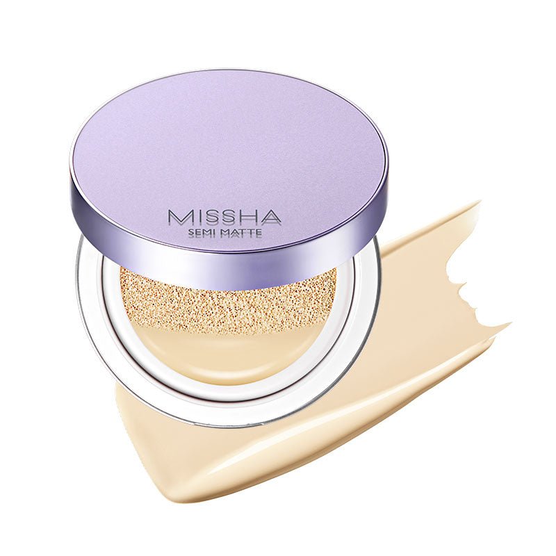 MISSHA Layering Fit Cushion Semi-matte 15g, a K-beauty base makeup product with a compact cushion container and semi-matte finish.