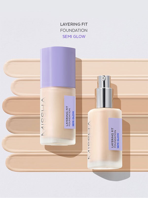 Missha Layering Fit Foundation Semi Glow in 30ml, a K-beauty base makeup product with a semi-glow finish and smooth texture.