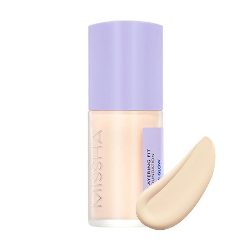MISSHA Layering Fit Foundation Semi Glow Set 30ml, base makeup kit with foundation bottle and applicator for radiant skin.