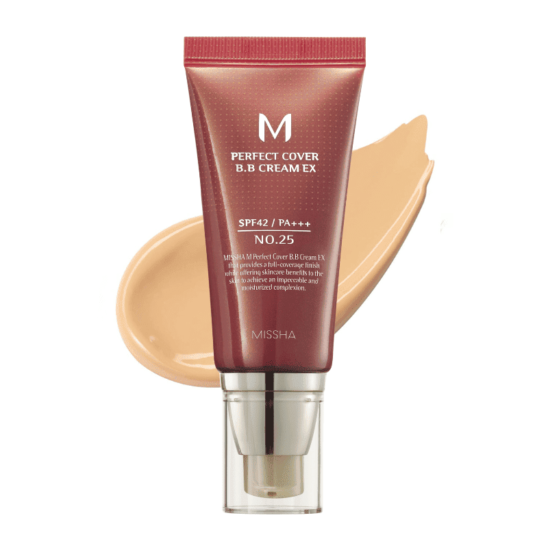 Missha M Perfect Cover BB Cream Ex 50ml, a base makeup product with a smooth, lightweight texture in a sleek tube.