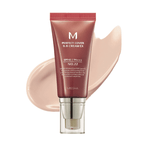 Missha M Perfect Cover BB Cream Ex 50ml, a beige tube of base makeup with a screw cap, showcasing the product's packaging.