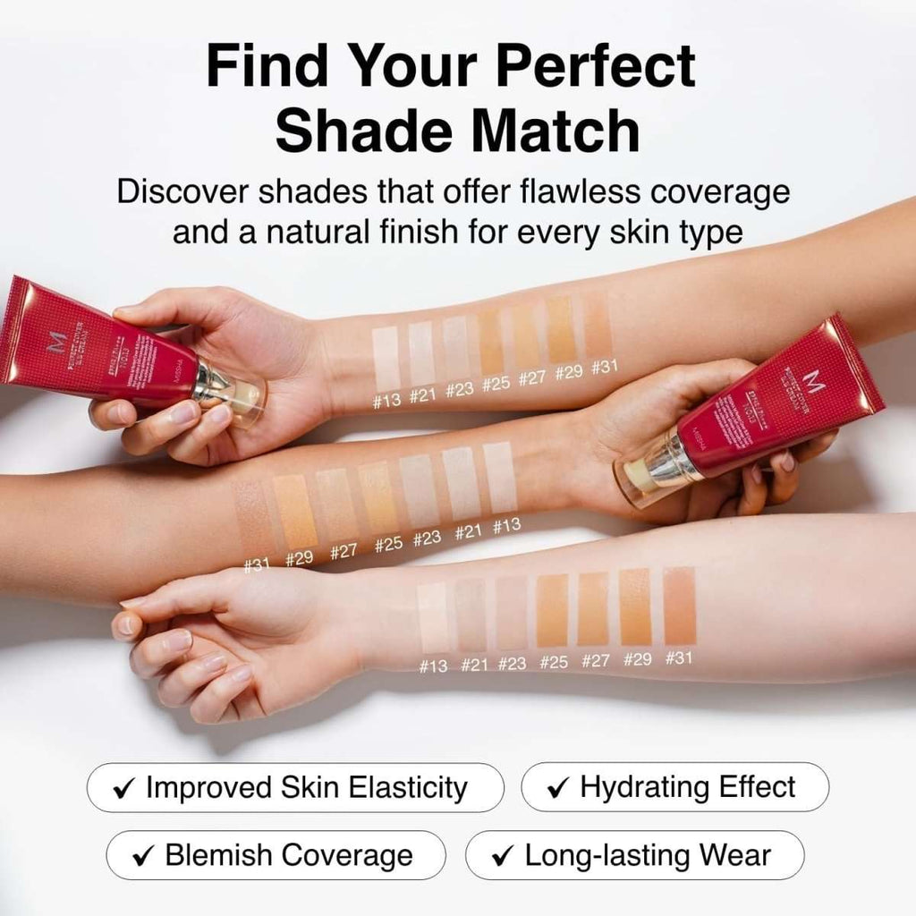 Missha M Perfect Cover BB Cream Ex in 50ml bottle, K-beauty base makeup with smooth, even complexion finish.