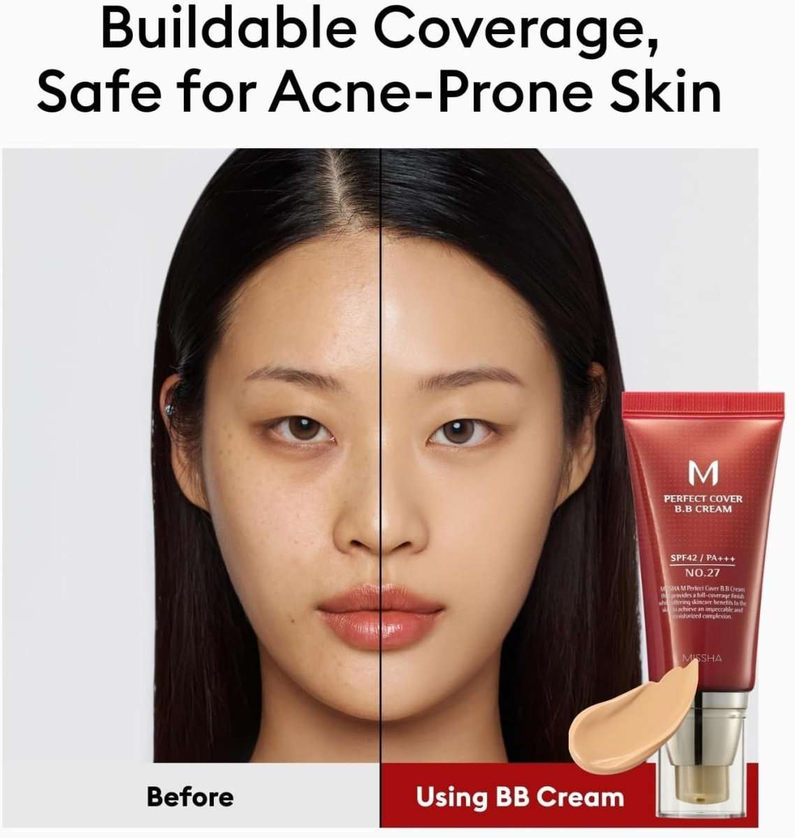 MISSHA M Perfect Cover BB Cream Ex 50ml, a base makeup product from Lakinza K-beauty, shown in a sleek tube.