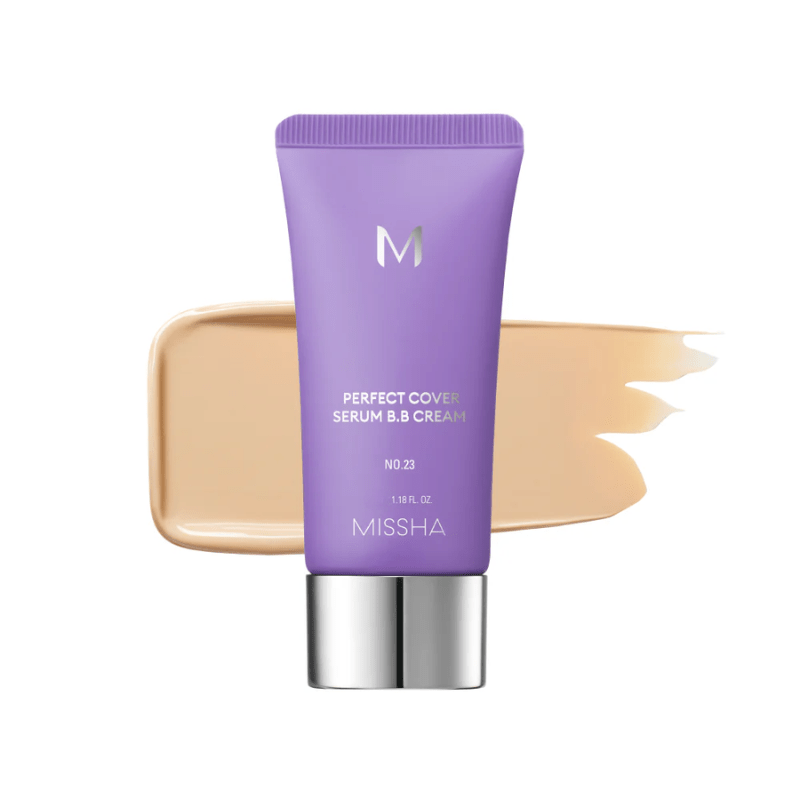 MISSHA M Perfect Cover Serum BB Cream 20ml, a base makeup product with a smooth, even finish in a sleek tube.