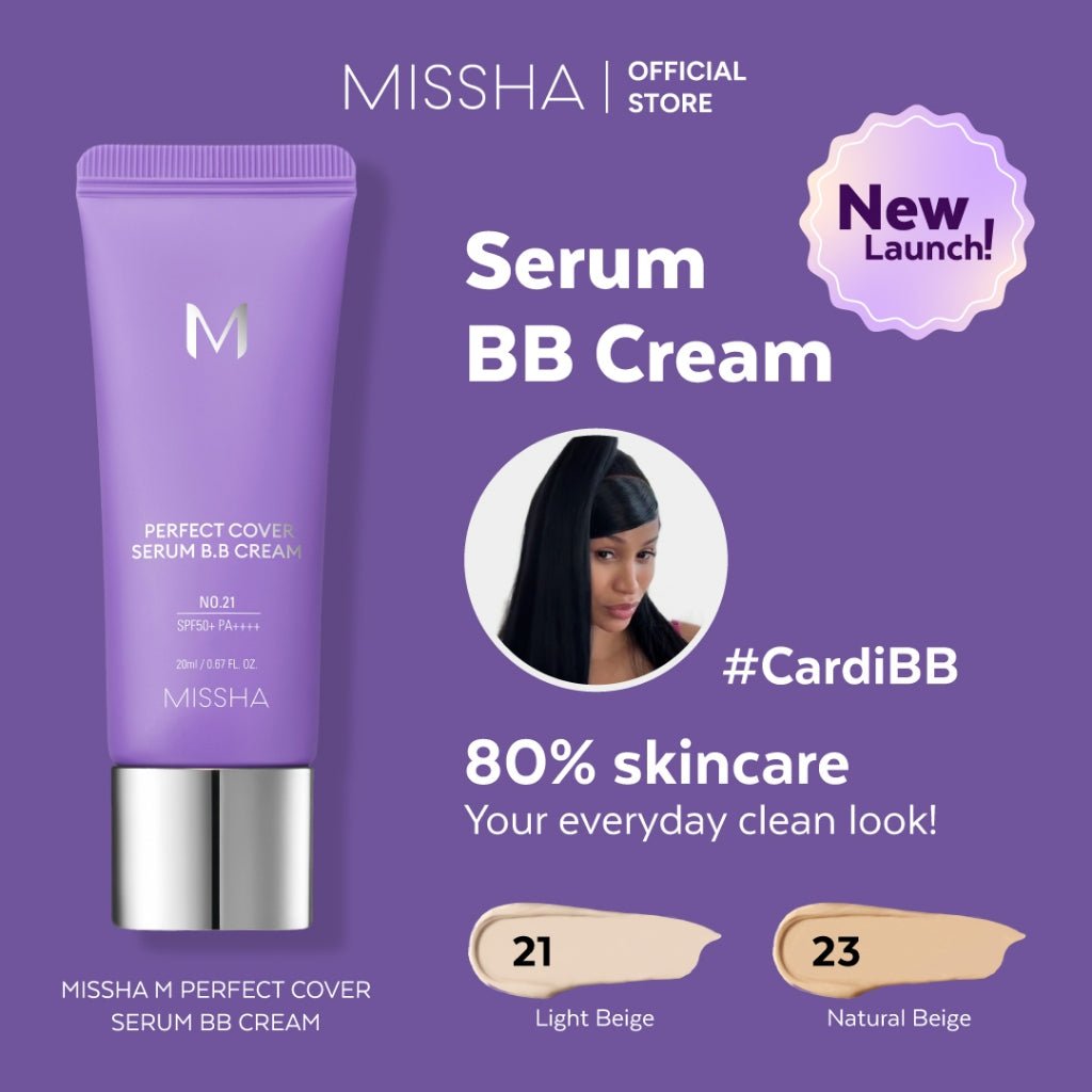 Missha M Perfect Cover Serum BB Cream in 20ml, a base makeup product from Lakinza K-beauty with a smooth, even finish.