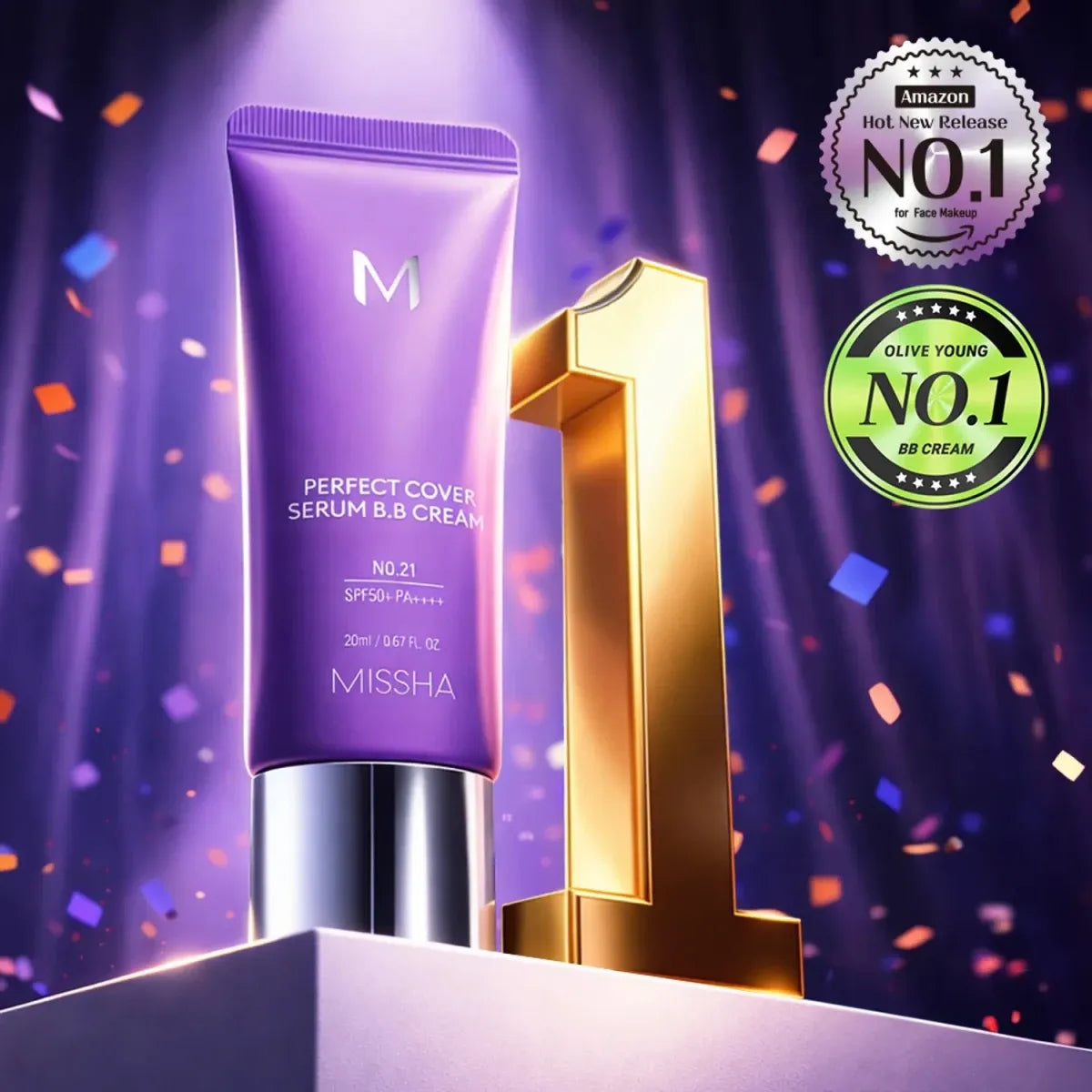 MISSHA M Perfect Cover Serum BB Cream 20ml in a sleek tube, a base makeup product by Lakinza K-beauty, on a neutral background