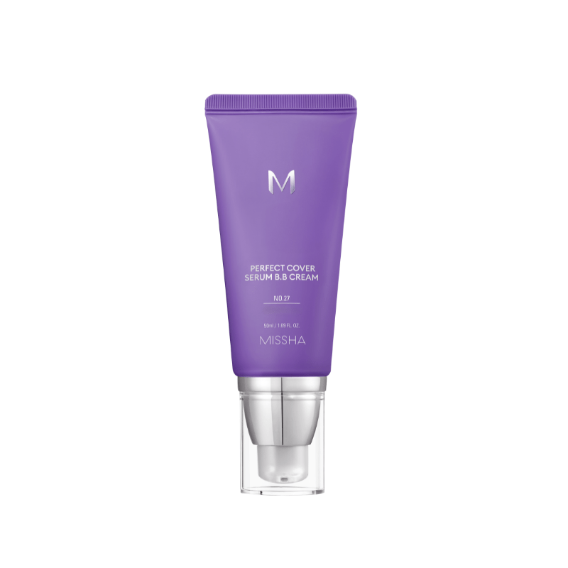 MISSHA M Perfect Cover Serum BB Cream 50ml, K-beauty base makeup product with smooth, even beige tone and pump dispenser