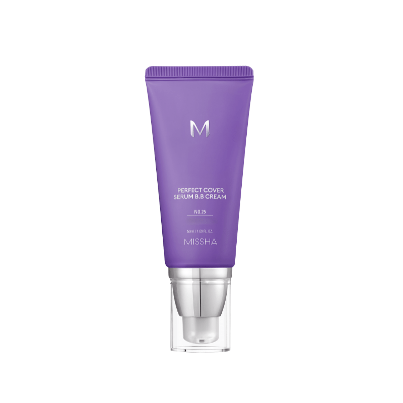 Missha M Perfect Cover Serum BB Cream 50ml in a tube, a K-beauty base makeup product with smooth, tinted formula for radiant skin.