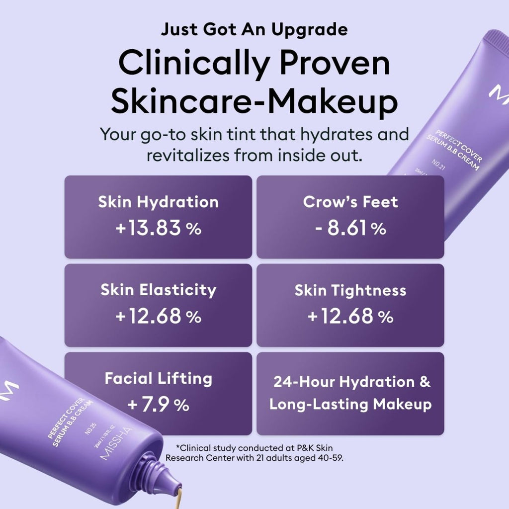 Missha M Perfect Cover Serum BB Cream 50ml in a tube, featuring smooth, lightweight base makeup from Lakinza K-beauty.