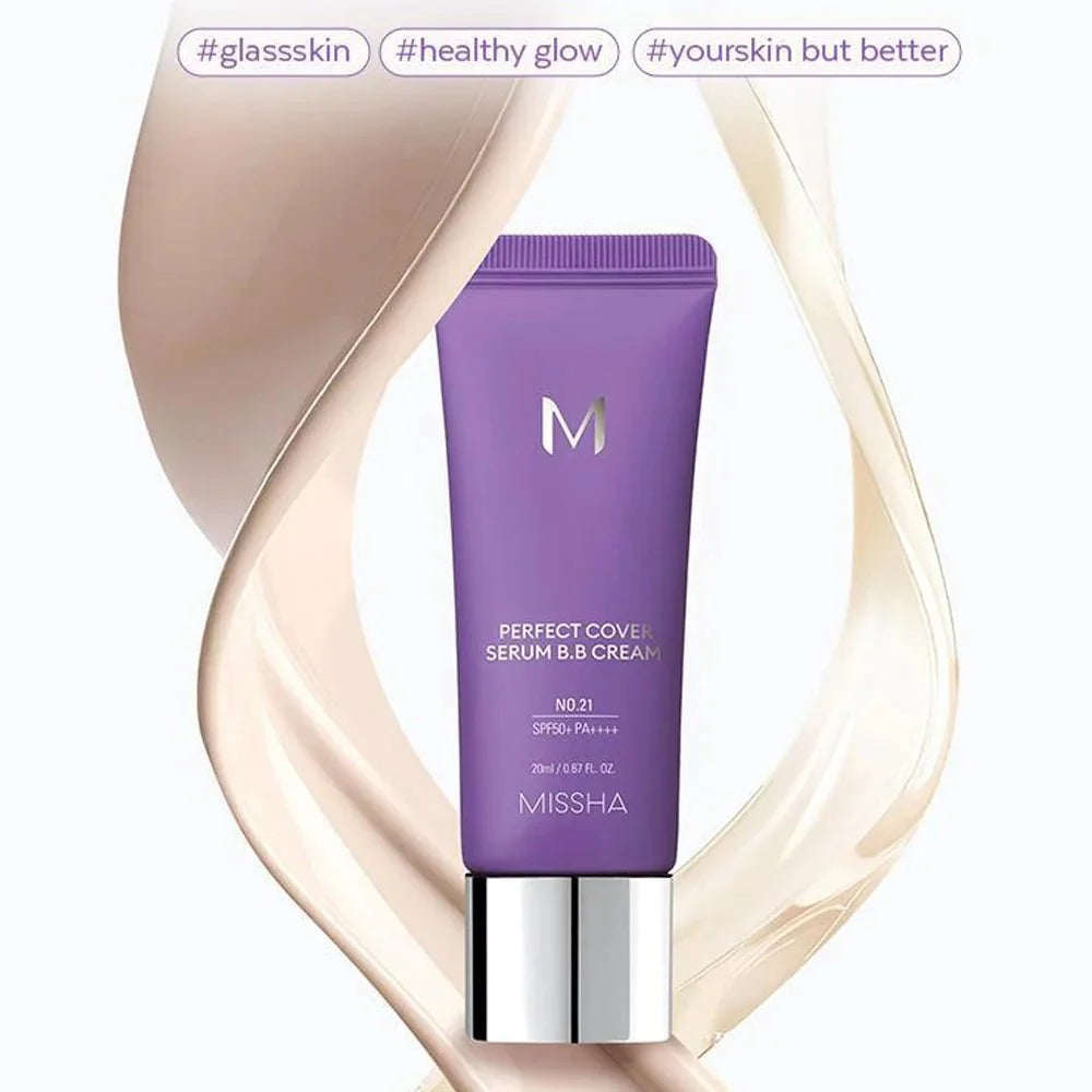 Missha M Perfect Cover Serum BB Cream 50ml in a tube, designed for base makeup with smooth, even skin finish by Lakinza K-beauty.